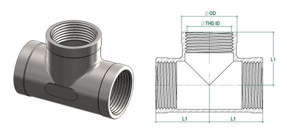 Tê đều ren trong INOX 304